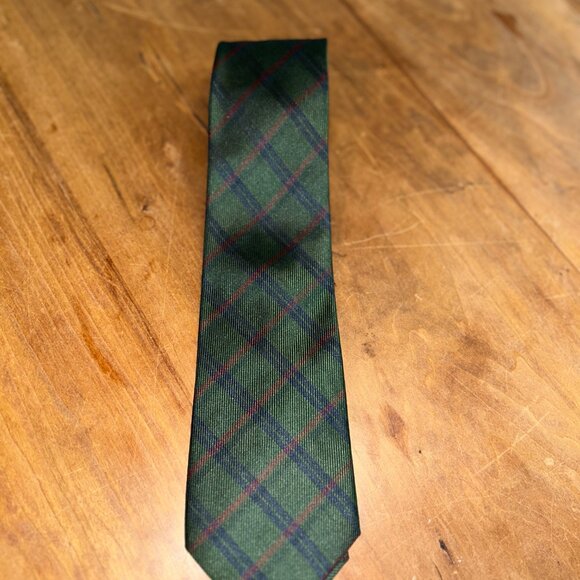 Ferragamo Vintage Silk Tie, Dark Green Plaid, Made in Italy - Picture 3 of 5